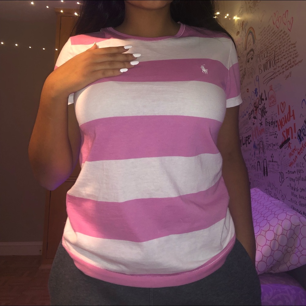 White n pink striped Polo T